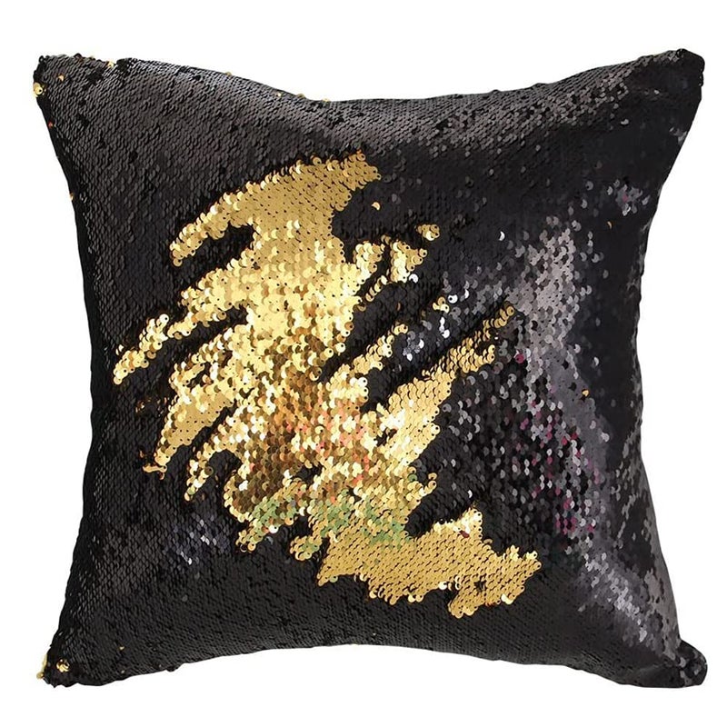 MOCOFO Black and Gold Sequin Pillow, Reversible Glitter Sequins Cover Magic Mermaid Fish Pillowcase Parkly Fun Flip Throw Pillow Cover Couch Cute Color Changing Decor Cushion Covers for Sofa16X16 - Image 1